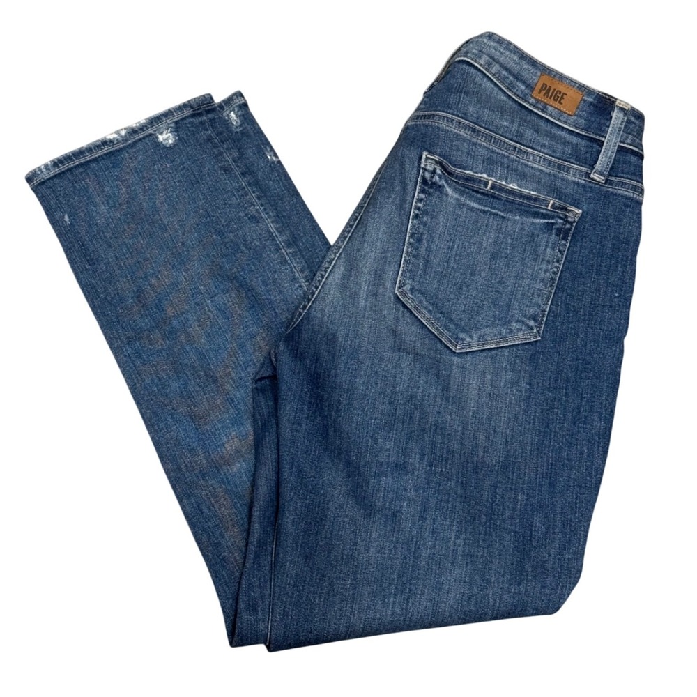 Paige High Rise Jimmy Jimmy Crop Jeans Distressed Denim Blue Womens Size 27